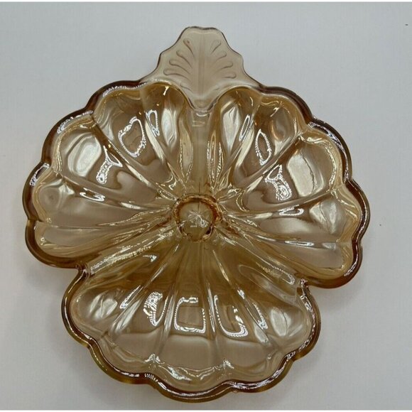 CARNIVAL Glass Marigold Clover Leaf Candy Nut Dish Iridescent Divided VINTAGE - Picture 1 of 7